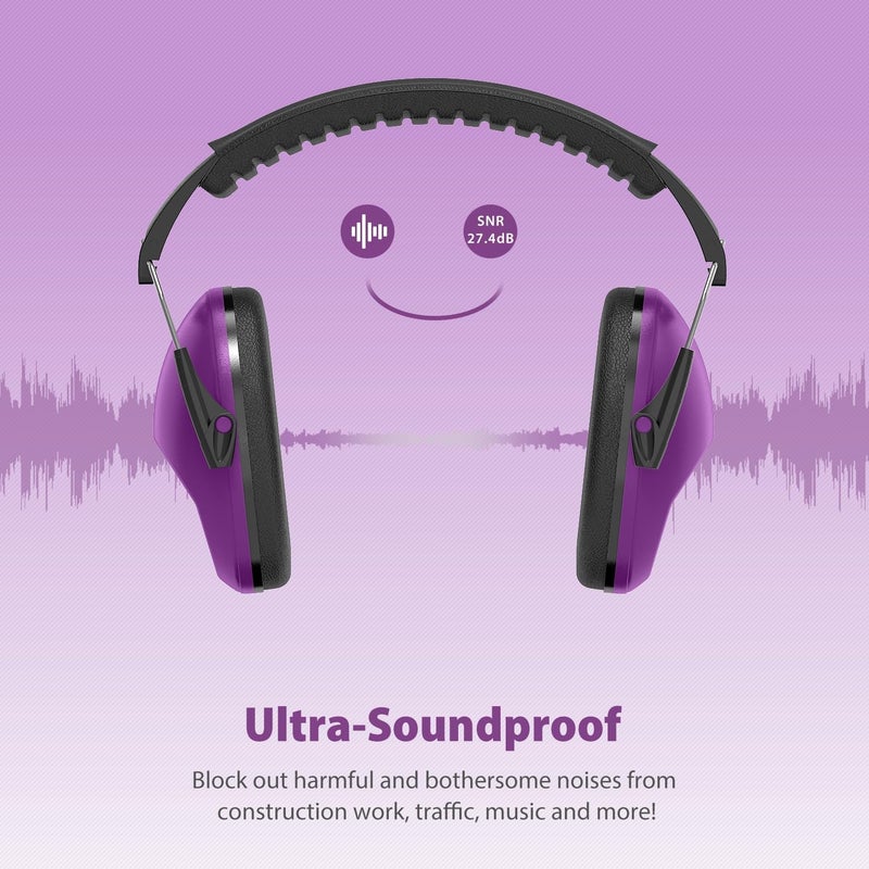 Dr.Meter Ear Muffs for Noise Reduction SNR27.4 Kids Ear Protection with Adjustable Headband - Kids Noise Cancelling Headphones for Concerts, Football Game, Fireworks and Air Shows - Dark Purple - Image 3